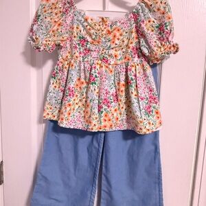 Floral Kids Matching Set with Blue Pants
